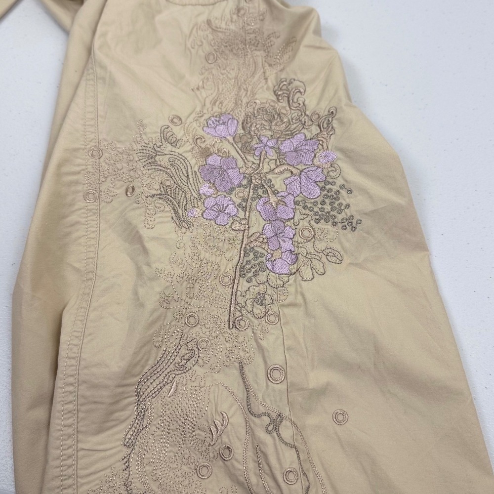 Bernardo Embroidered Floral Khaki Cargo Pants Size 12 Boho Utility Gorpcore Crop - Picture 3 of 7